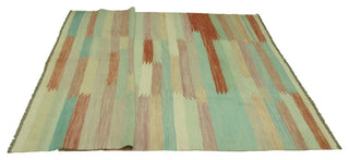 Sun Faded Flatweave Jaan Blue/Rust Rug, 6'5 x 9'8