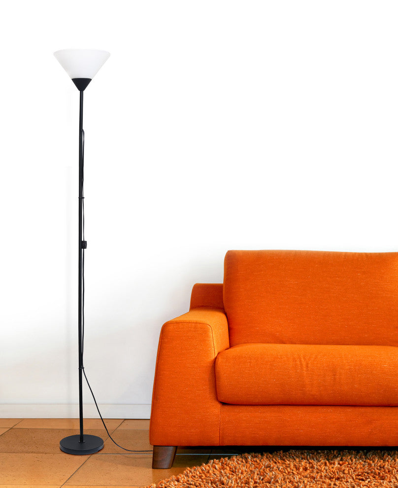Simple Designs 1-Light Stick Torchiere Floor Lamp, Black
