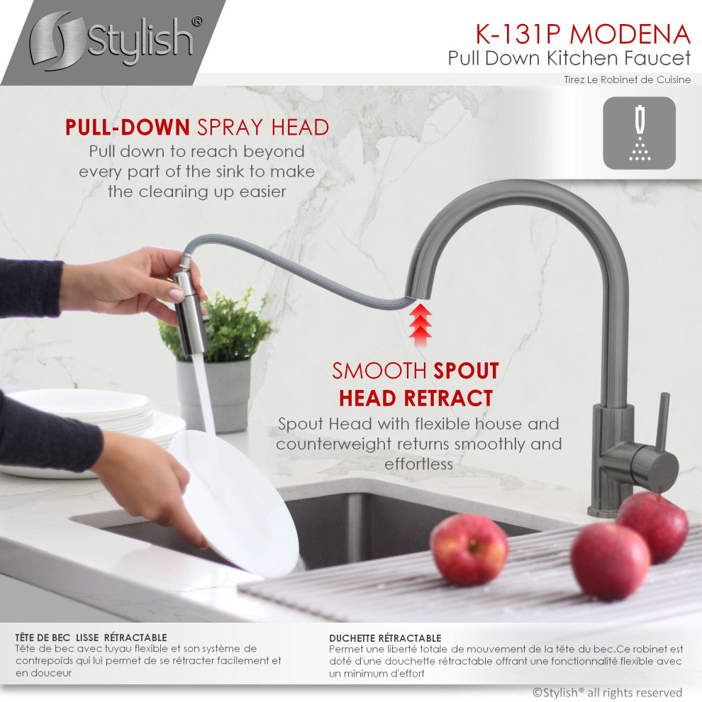 STYLISH Modern Single Handle  Pull down Sprayer  Kitchen Faucet in Gunmetal