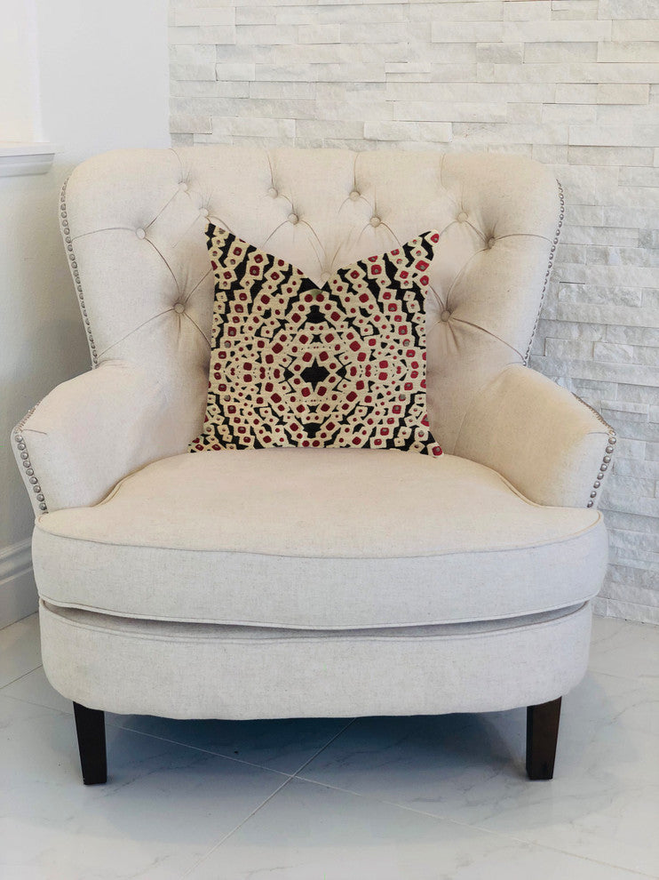 Scarlet Gem Luxury Throw Pillow in Red and Black, 24"x24"