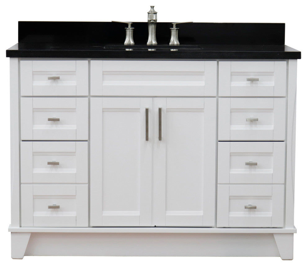 49" Single Sink Vanity, White Finish With Black Galaxy Granite