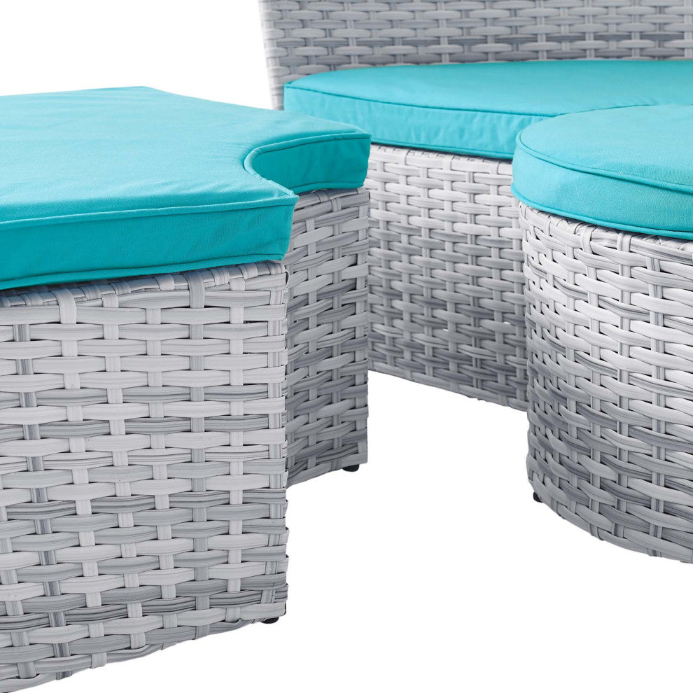 Daybed Sofa Bed, Sunbrella, Gray Blue, Rattan, Wicker, Outdoor Patio