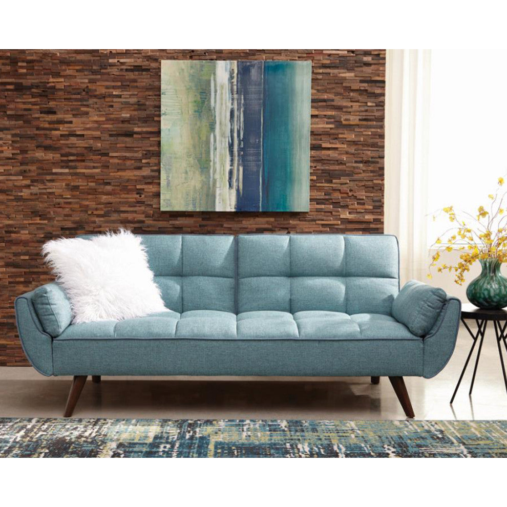 Sofa Bed with Biscuit Tufted, Turquoise Blue and Walnut