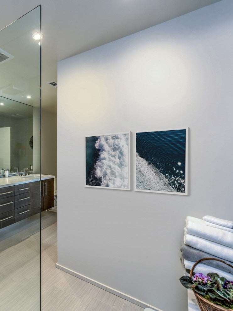 "Beach Waves" Framed Painting Diptych, 64"x32"