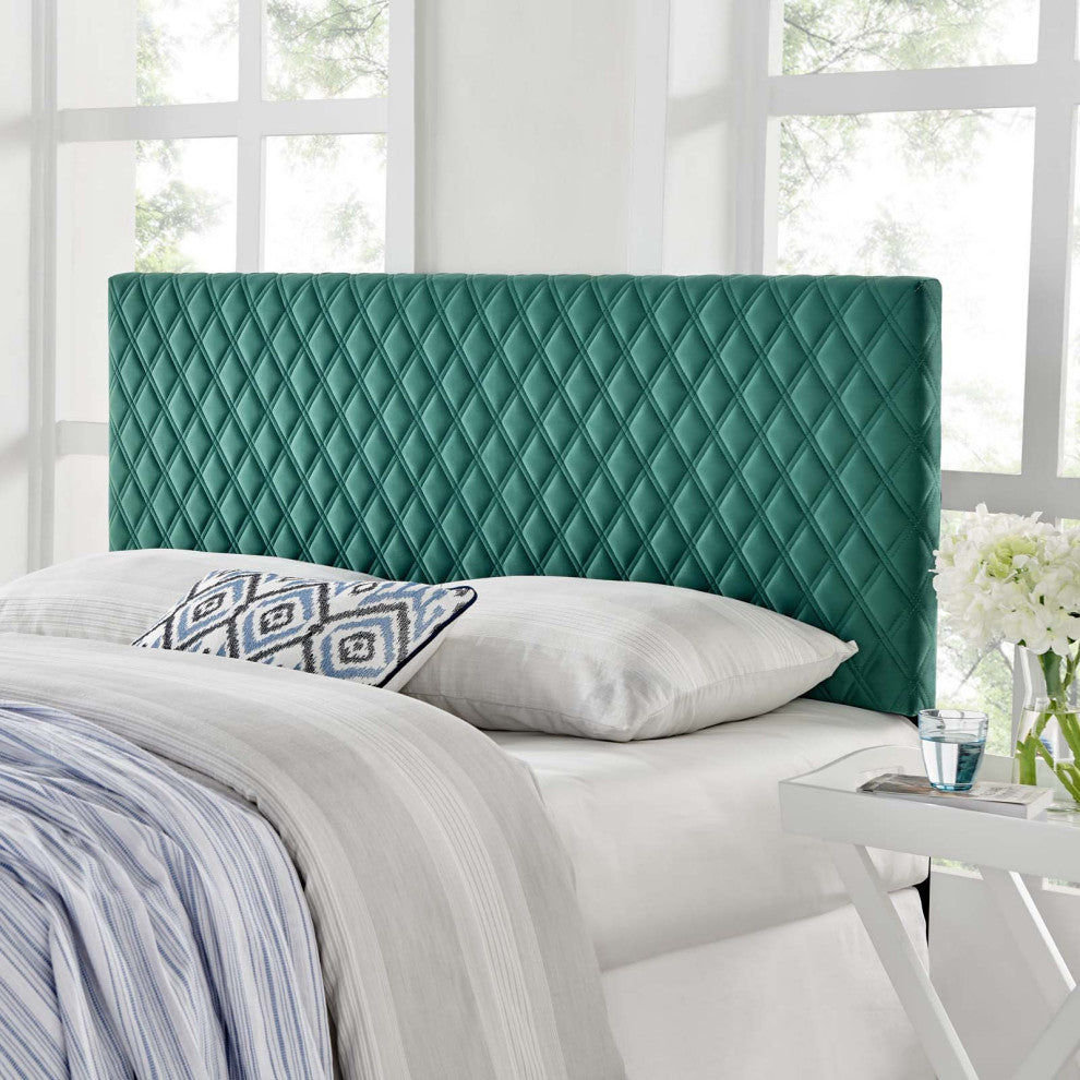 Headboard, King Size, Velvet, Teal Blue, Modern Contemporary, Bedroom Master