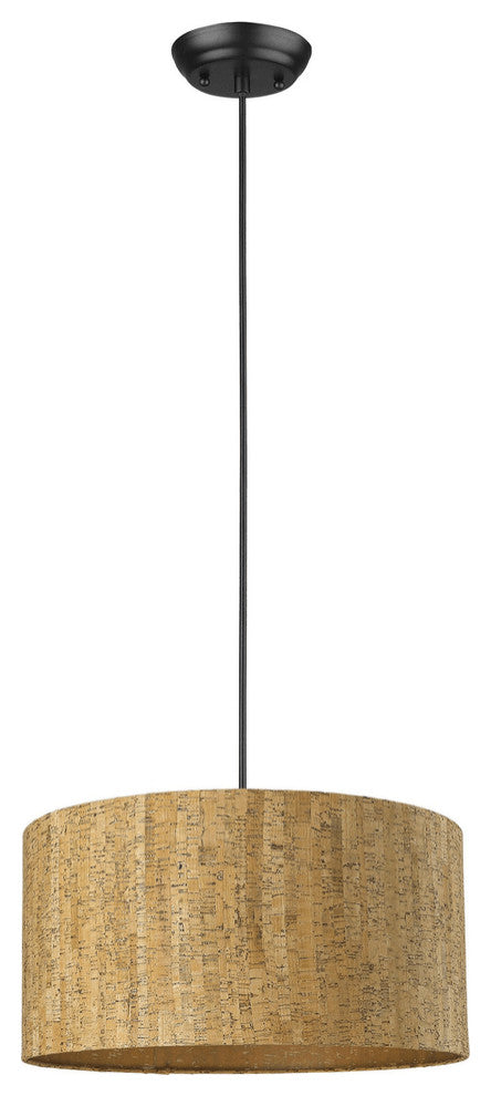 Matte Black Cork Shade Modern One Light Hanging Pendent Lamp