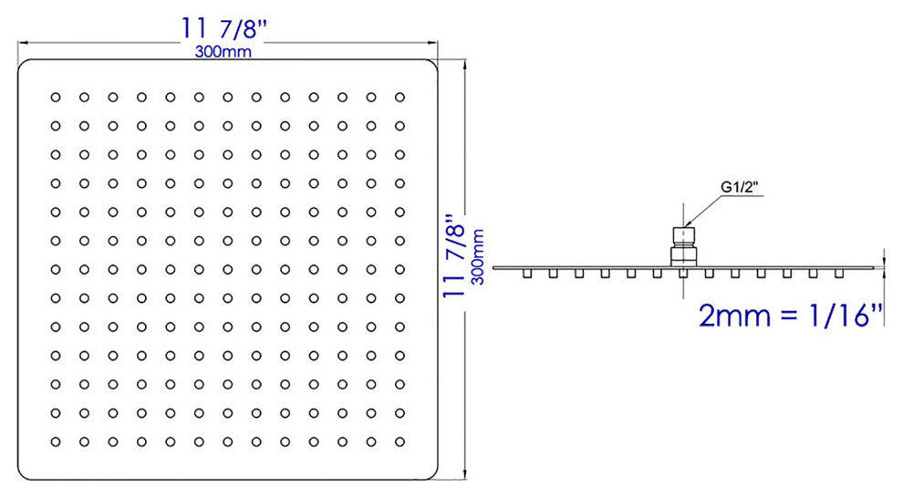 ALFI RAIN12S-PSS Polished Stainless Steel 12" Square Ultra Thin Rain Shower Head