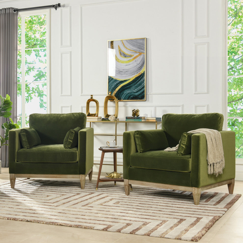 Knox 36" Modern Farmhouse Arm Chair, Olive Green Performance Velvet