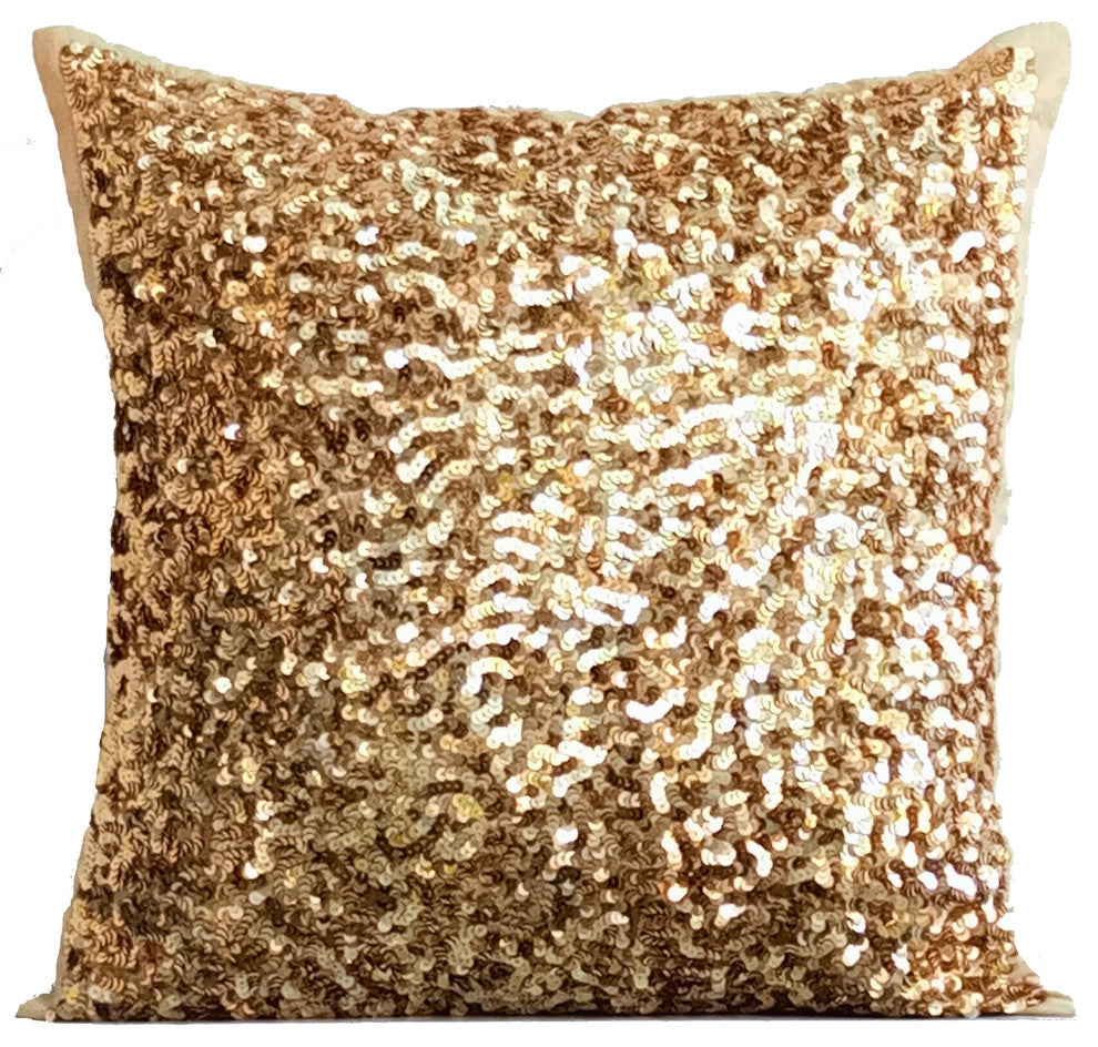 Gold Decorative Pillow Covers 22"x22" Silk, Golden Sparkle