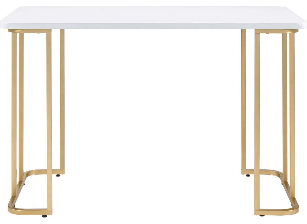 Benzara BM250218 Writing Desk, Metal Curved Sled Base & Floor Protectors, White