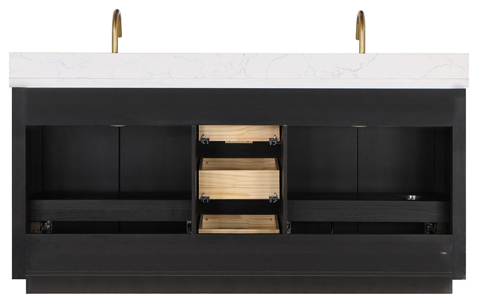 Vinnova Cadiz Bath Vanity, Composite Stone Top, Black, 72", No Mirror