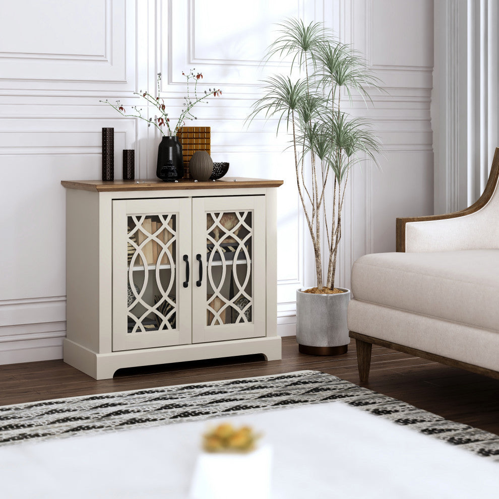 Raccon Black with Knotty Oak Accent Cabinet with 2 Doors, Ivory With Knotty Oak