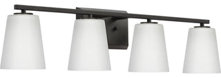 Vertex Collection Four-Light Matte Black Etched White Glass Bath Light
