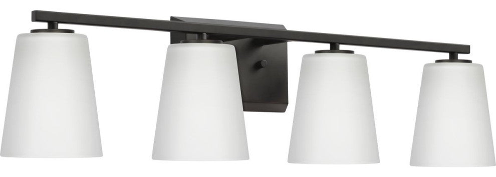 Vertex Collection Four-Light Matte Black Etched White Glass Bath Light