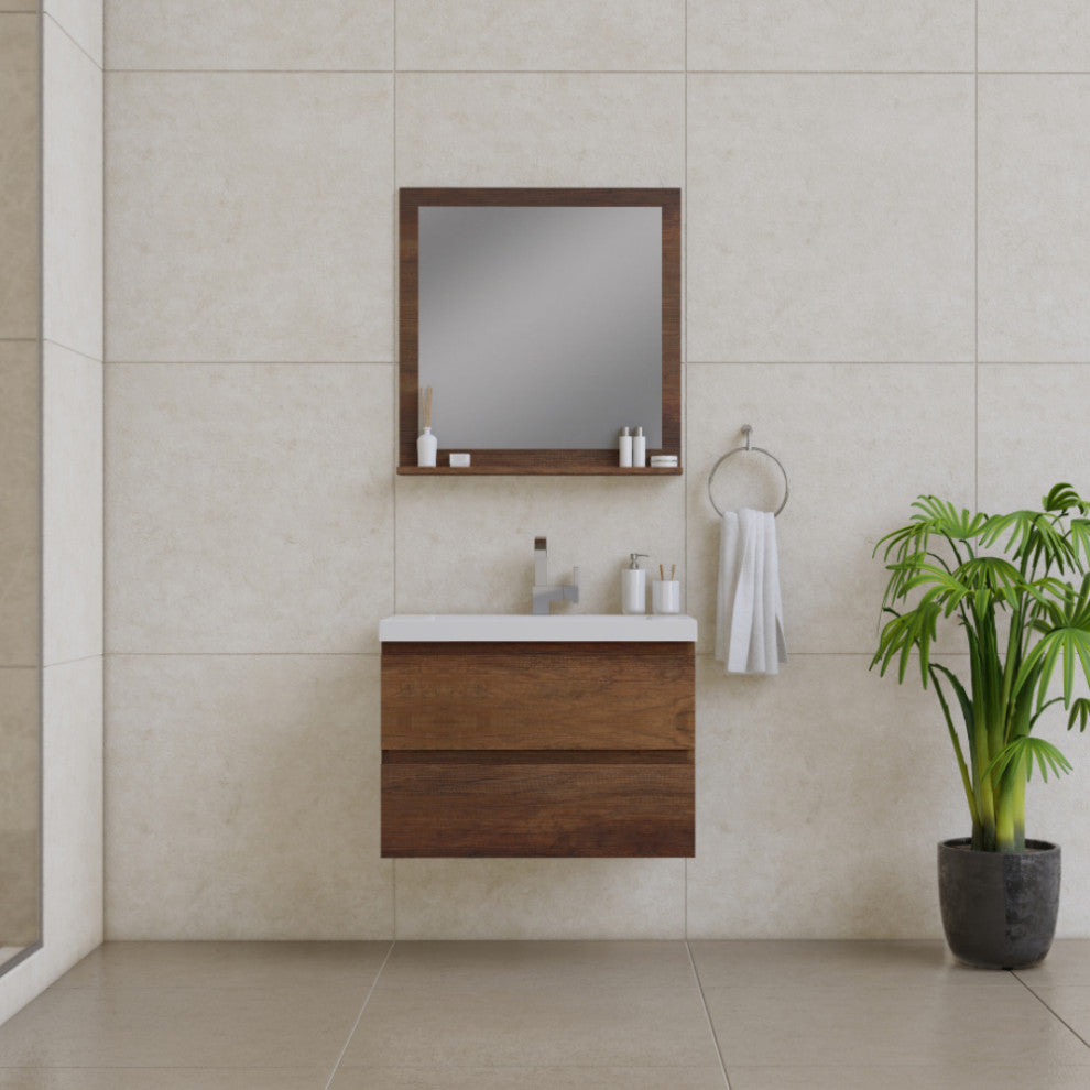 Paterno 30" Wall Mounted Bathroom Vanity, Rosewood