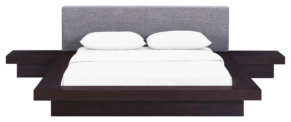 Modway Freja 3-Piece Queen Fabric Bedroom Set, Cappuccino/Gray