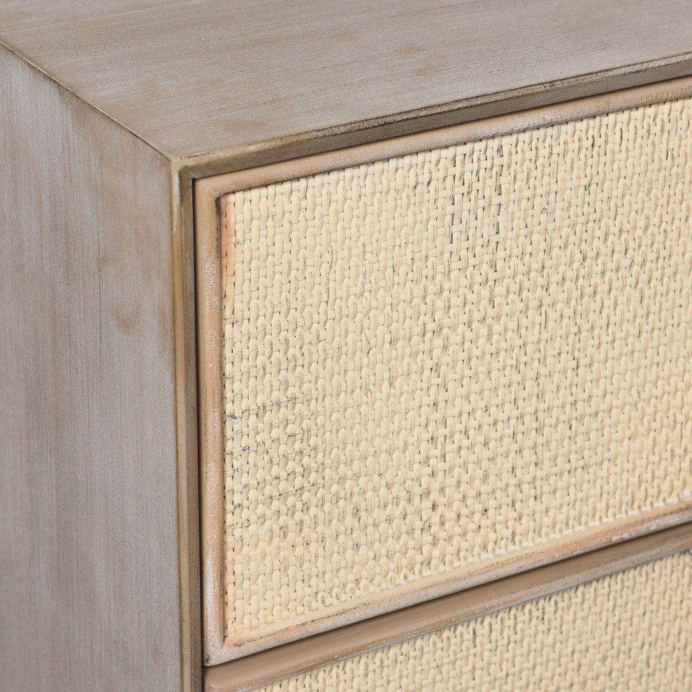 Melrose Chest-Three Woven Cane Drawers-Light Bisque Finish-White Wash Top Coat