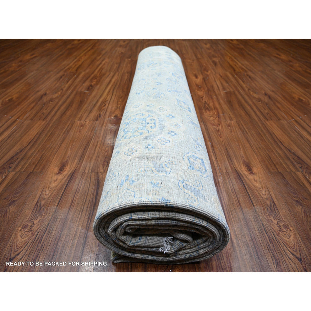 Ivory White Wash Peshawar Wool Hand Knotted Oversized Oriental Rug 11'9"x14'8"