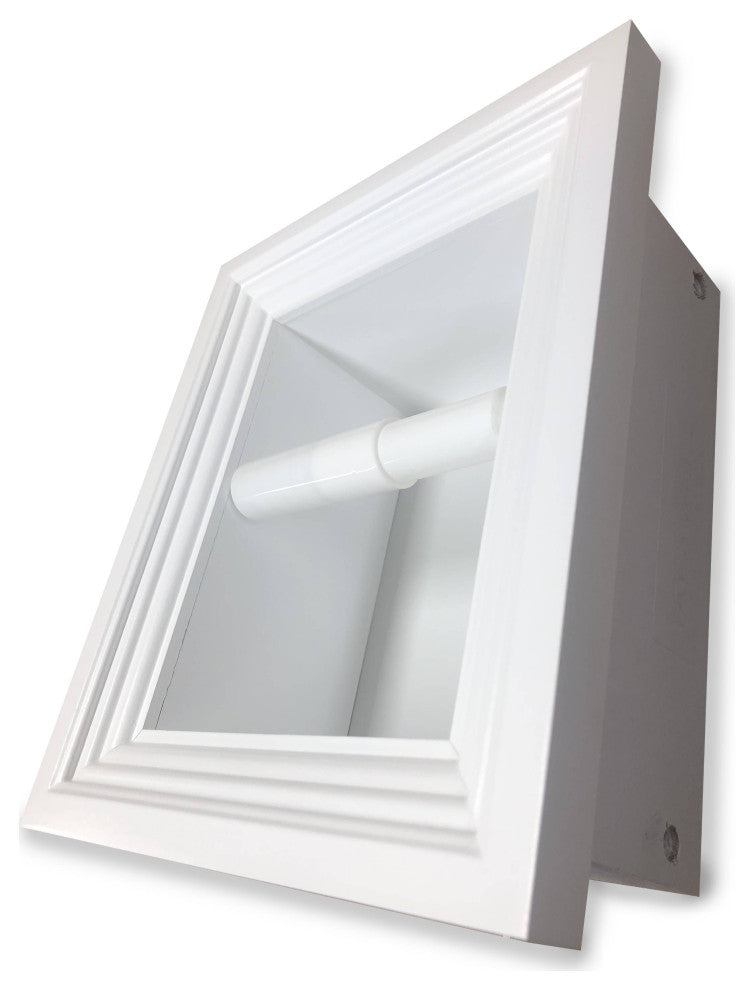 Tampa Recessed Solid Wood Toilet Paper Holder 7 x 8.5, White Enamel