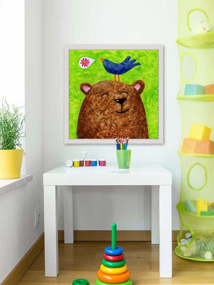 Marmont Hill, "A Beary Happy Song" by Janet Nelson Framed Painting Print, 18x18