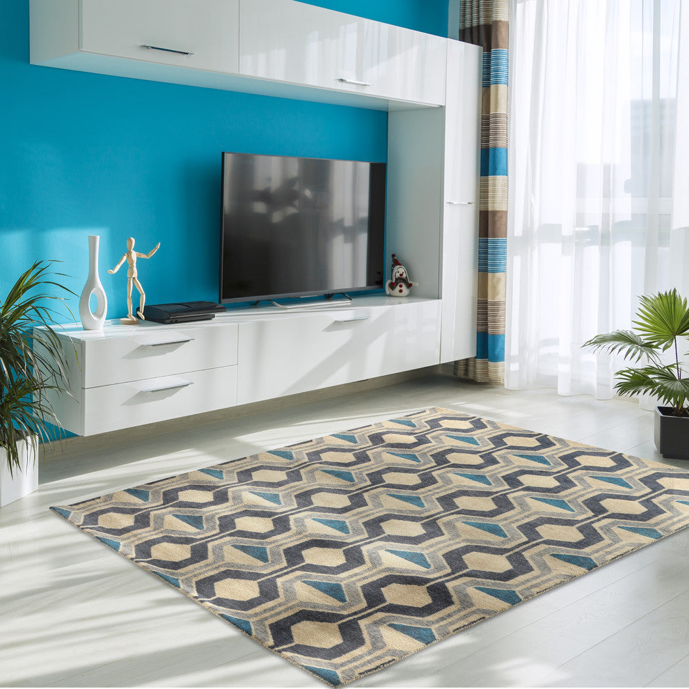 Blue Ring Road Mid-Century Modern Geometric Area Rug, 5'x7'