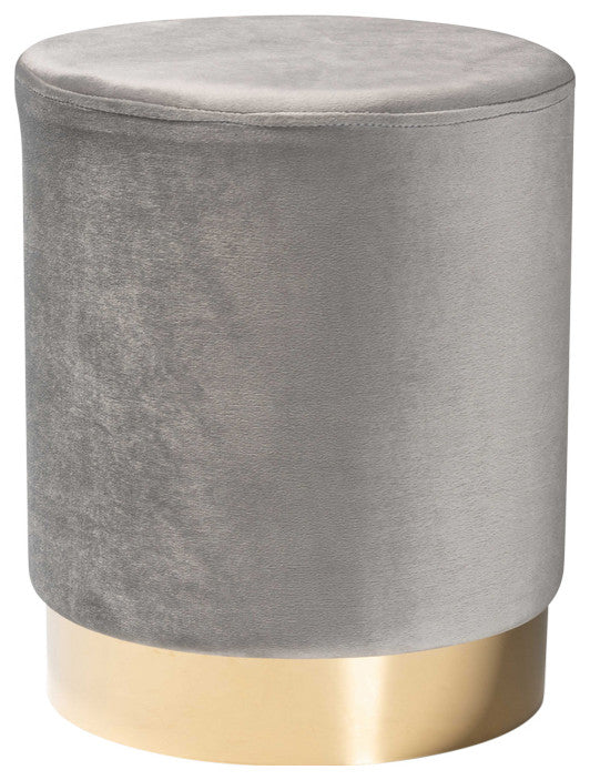 Greaves Glam Velvet Fabric Upholstered Ottoman, Gray/Gold