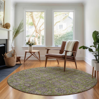 Premium Machine Washable Mayfield AMF702 Olive 8' x 8' Round Rug
