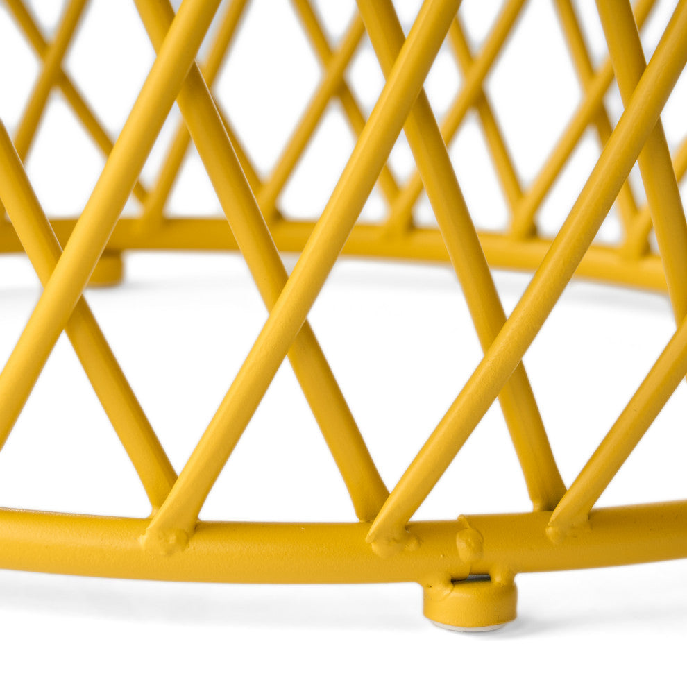 GDF Studio Alameda Outdoor 19" Diameter Lattice Iron Side Table, Matte Yellow