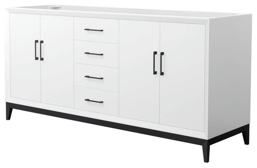 Amici 72 Inch Double Bathroom Vanity in White, No Sink, Matte Black Trim