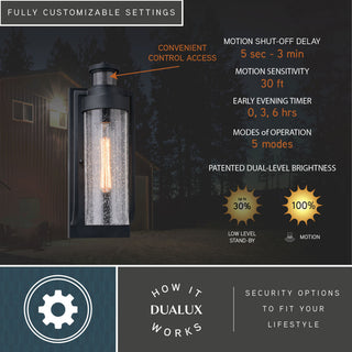 Lawton Steel Black Motion Sensor Dusk to Dawn Outdoor Wall Light Clear Glass