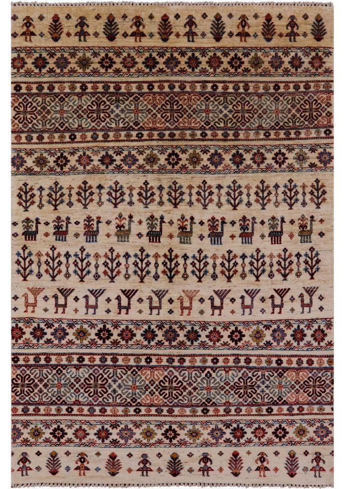 Handmade Tribal Persian Gabbeh Wool Rug 4' 10" X 7' 3" Q5674