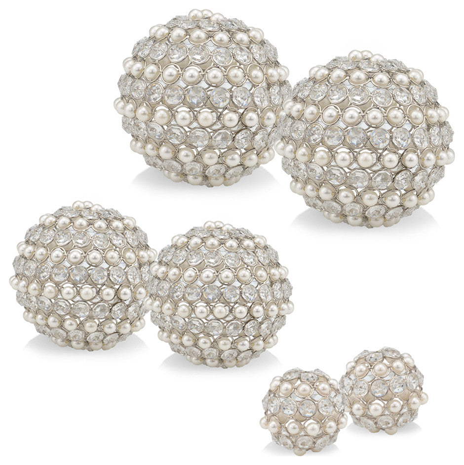 Facetas Perla 5" Cristal and Pearl Spheres, Set of 2