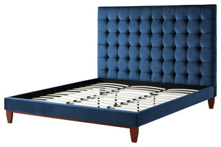 Baldwin Button Tufted Platform Bed, Navy Blue, King