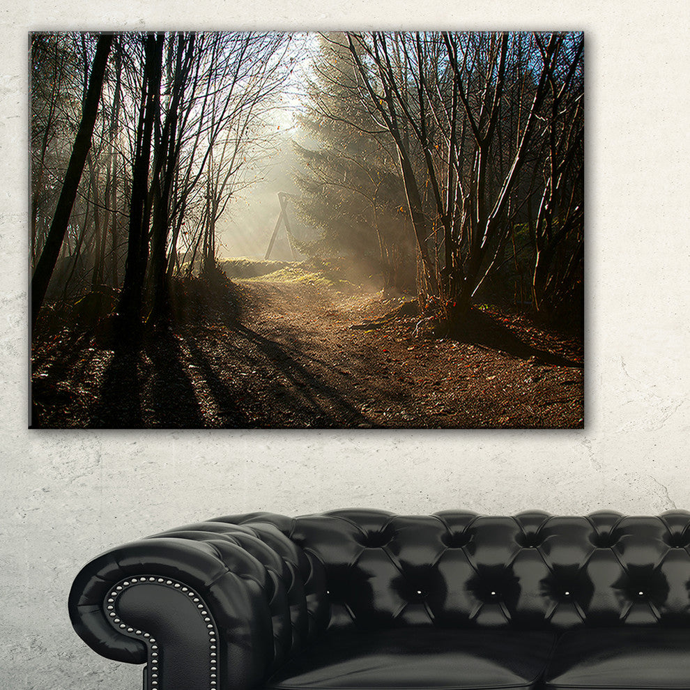 "Dark Path in Fall Foggy Forest" Canvas Print