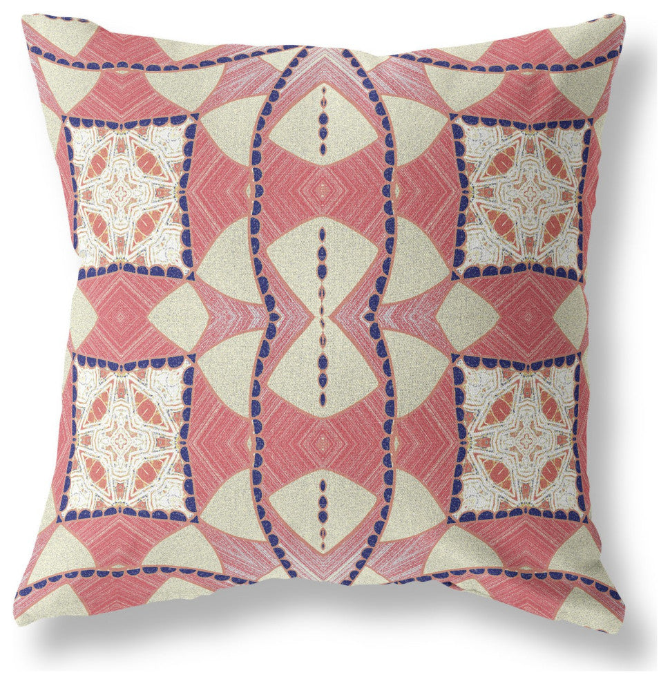 18" Red White Cosmic Circle Boho Suede Throw Pillow