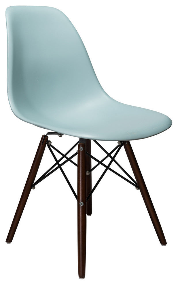Nature Series DSW Molded Dining Chair, Dark Walnut Wood Eiffel Legs, Ice Blue