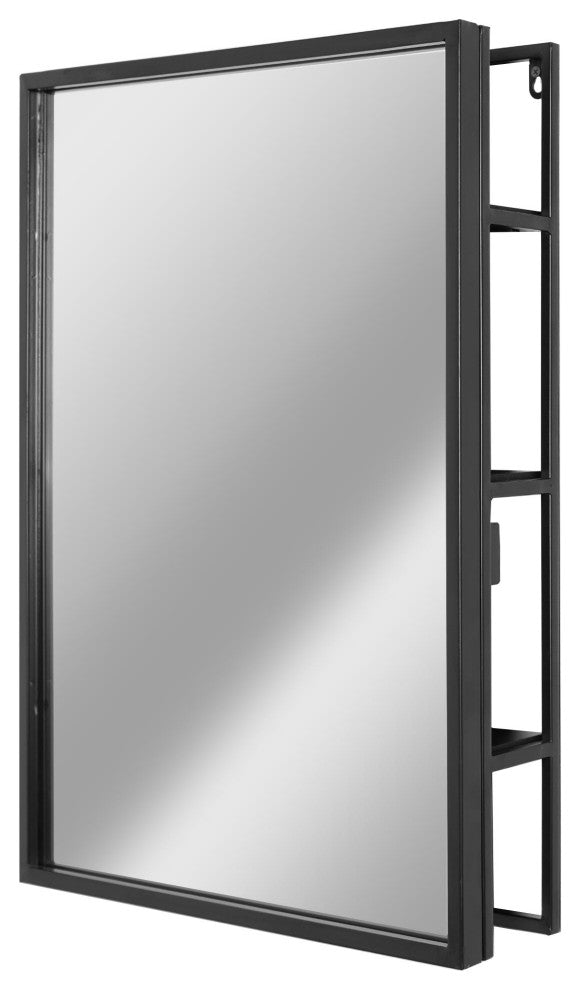 Black Metal Frame Rectangle Vanity Wall Mirror with Shelves - 18" x 24"