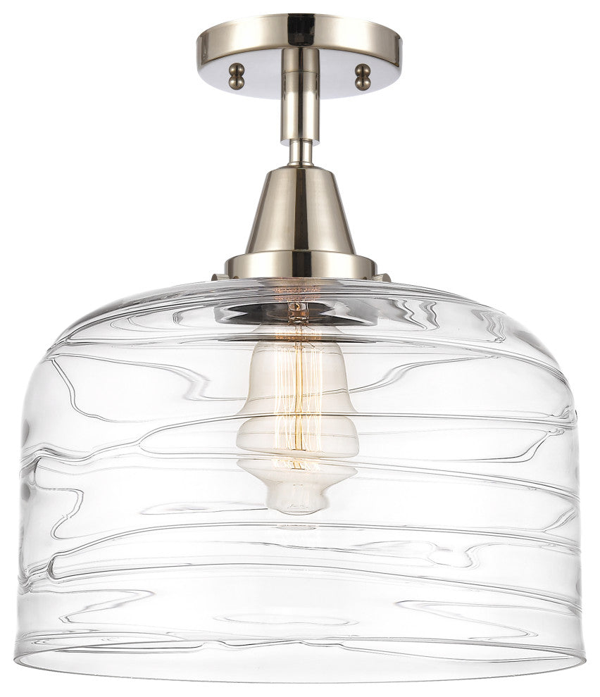 Caden X-Large Bell Flush Mount, Polished Nickel, Clear Deco Swirl