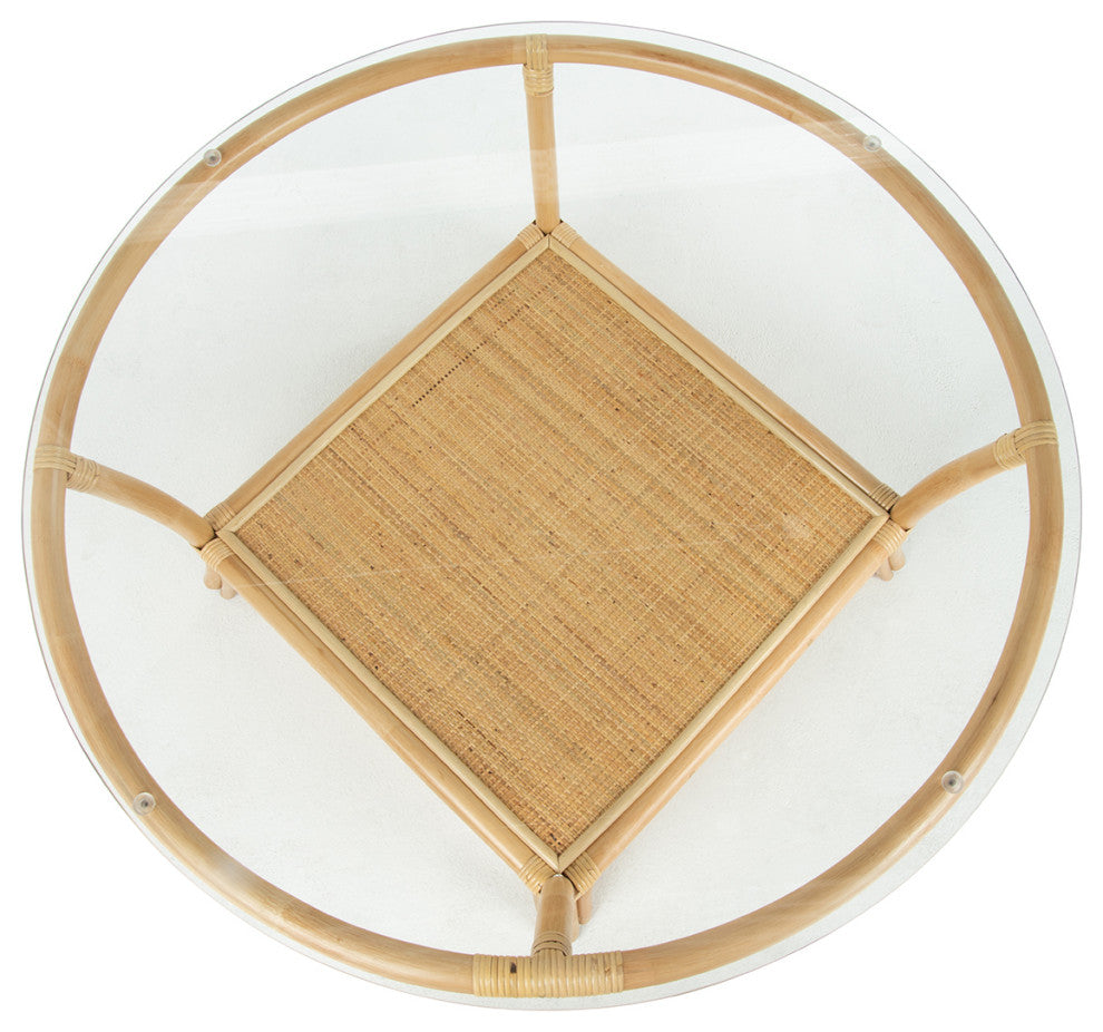 Visayas Rattan Coffee Table with Glass Top, Natural