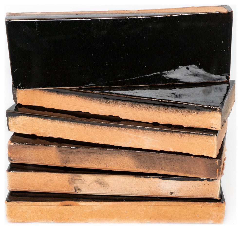 Hand Painted 2x6 Solid Color Moroccan Tile ,Black