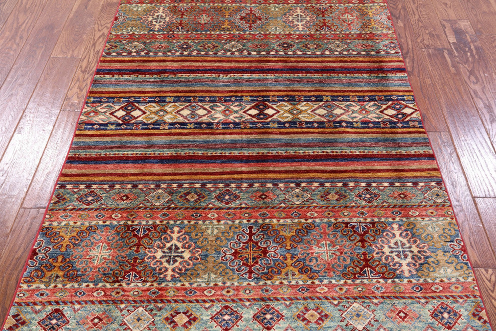 4' 0" X 6' 1" Handmade Super Kazak Khorjin Wool Rug - Q12310