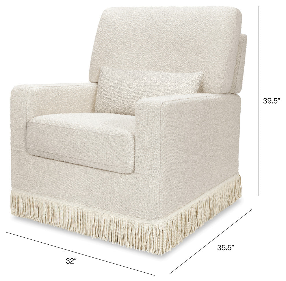 Crawford Pillowback Comfort Swivel Glider, Boucle with Tassel Fringe, Ivory