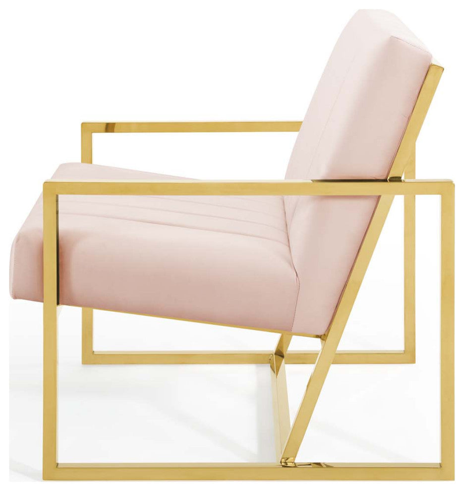 Tufted Armchair Accent Chair, Velvet, Pink, Modern, Living Lounge Hospitality