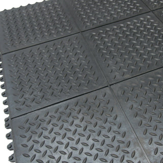 Rubber-Cal "Revolution Diamond-Plate" Interlocking Floor-12mmx36"x36"-2pk