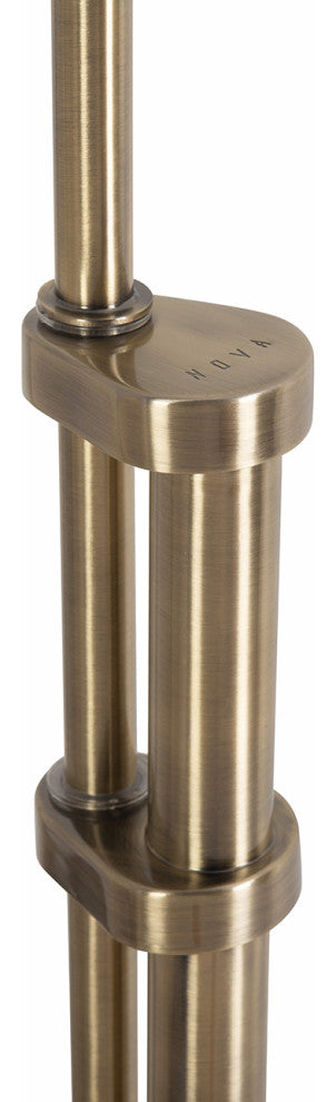 Tambo Arc Floor Lamp, Natural Ash Wood Finish, Weathered Brass
