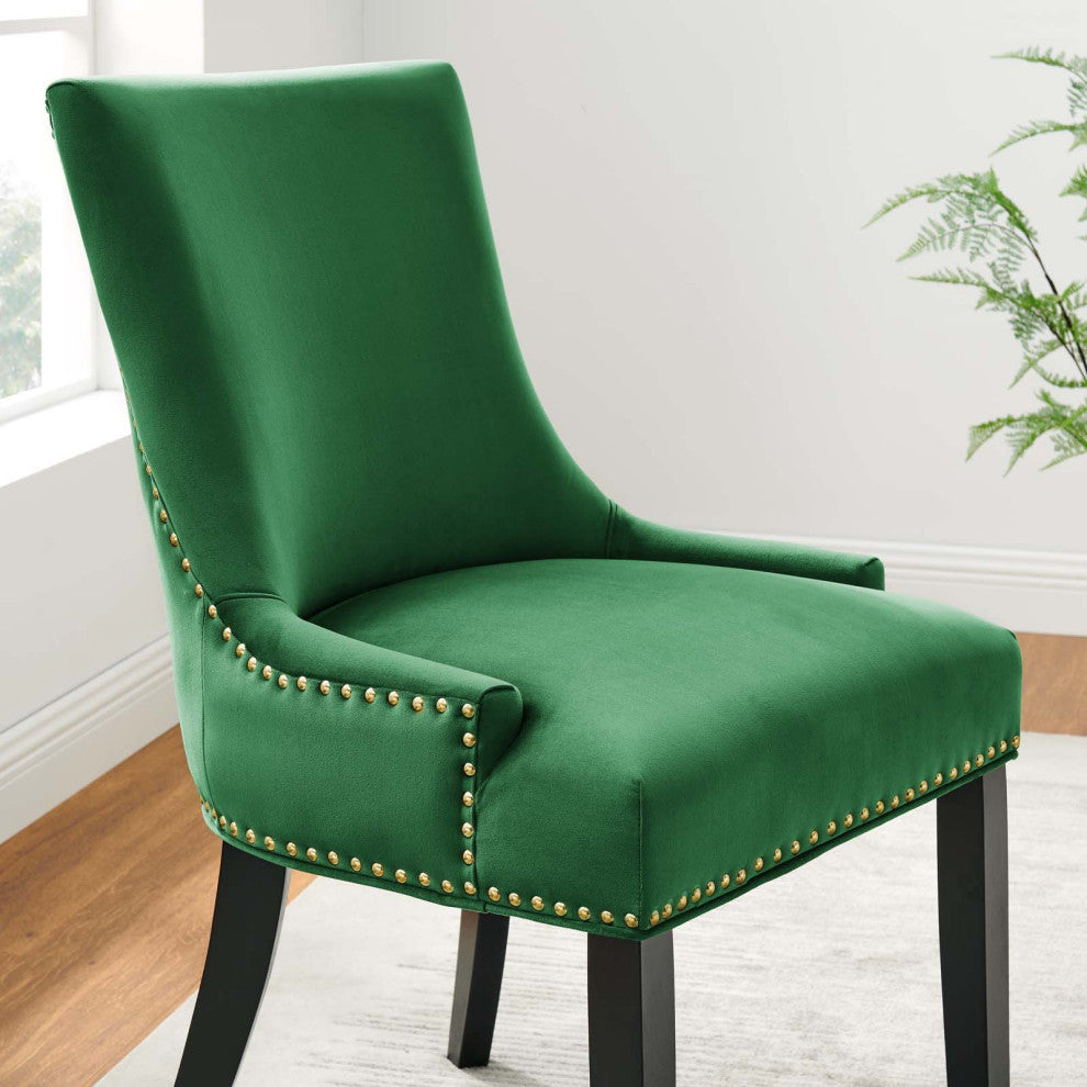 Dining Chair, Nailhead, Set of 2, Green, Velvet, Modern, Bistro Hospitality