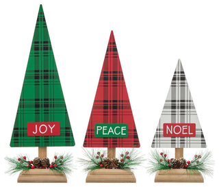 3-Piece Set Wooden Christmas Plaid Table Tree