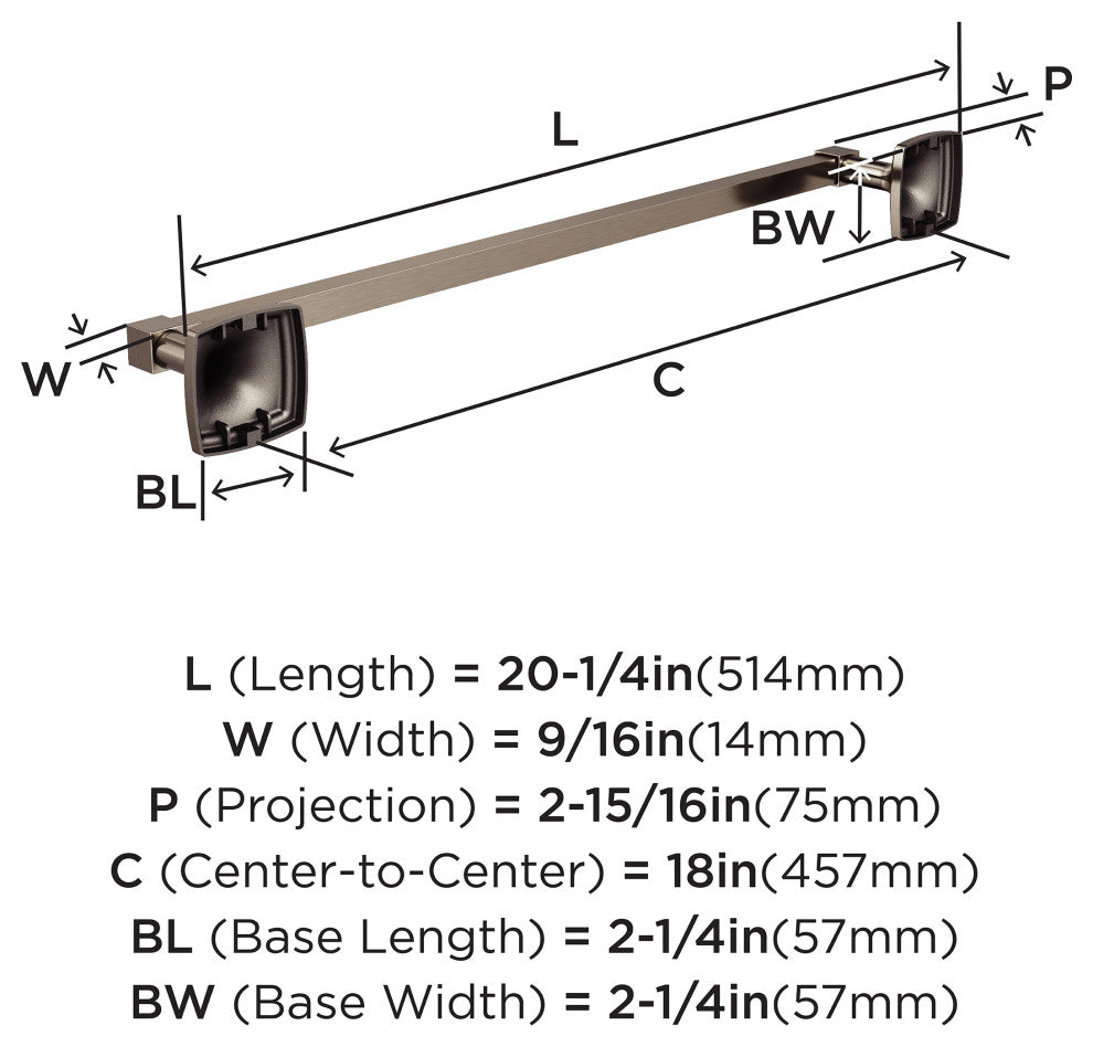 Amerock Stature Transitional Towel Bar, Brushed Nickel, 18" Center-to-Center