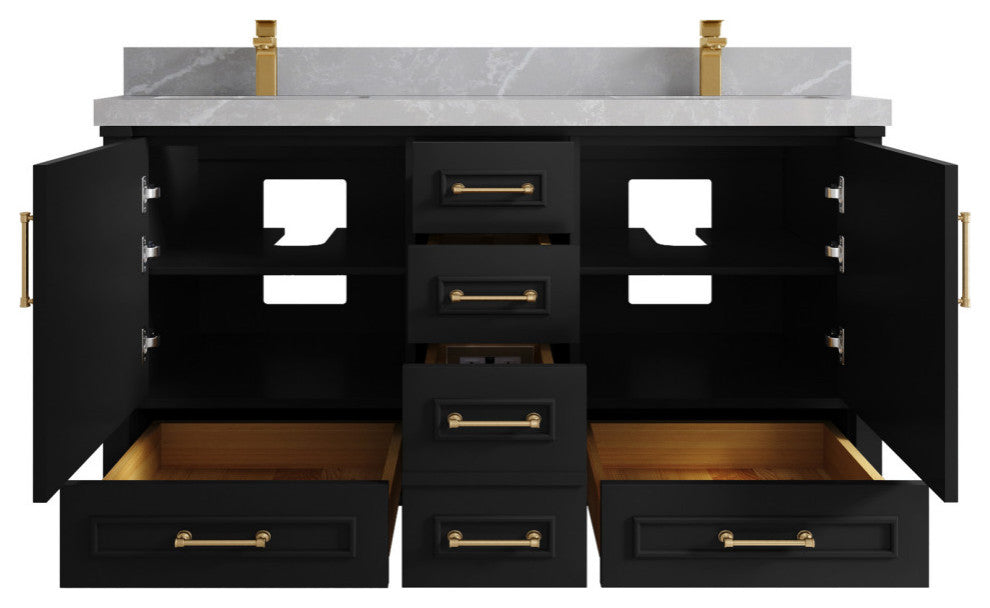 Aberdeen 60 Double Bathroom Vanity in Black 2" Pearl Gray