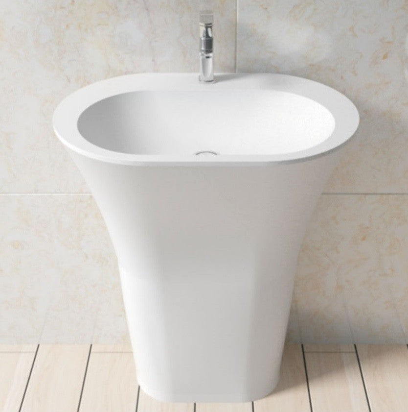 ADM Curved Freestanding Pedestal Sink, White, 25", Glossy White